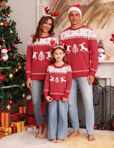 Totatuit Family Matching Christmas Sweater Round Neck Reindeer Snowflakes Ugly Knitted Sweater Pullover for Men Women - Image 5