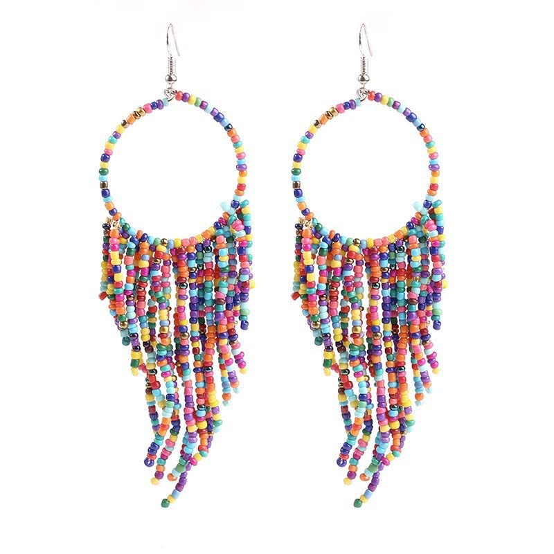 Tribal Dangle Fringe Tassel Bead & Hoop Earrings Native American Style by BOGZON (Multi Color) 6