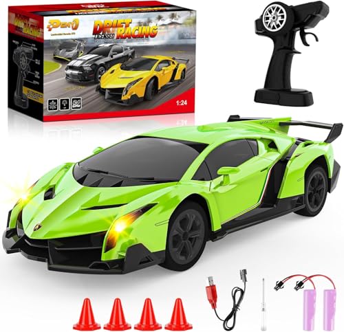 Innofans Lamborghini Voiture Télécommandée 1:24, sous Licence Officielle, RC Drift Auto 2,4 GHz avec Phares LED, 100 Mins de Jeu (2 Batteries), Cadeau...