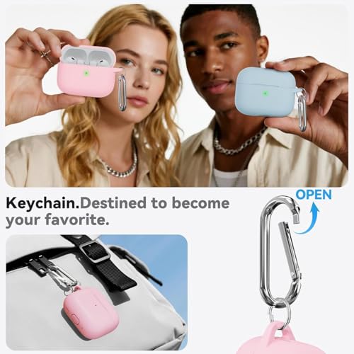 Image of Meyaar for AirPods Pro 3 Case 2025 with Cleaner Kit,Soft Silicone Protective Cases for Apple AirPods Pro 3rd Generation Case for Women Men,AirPod Pro 3 Cases Cover Accessories with Keychain(Pink)
