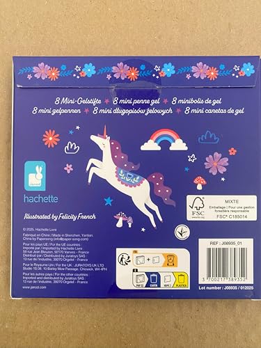 Janod, 8 Mini Glitter Gel Pens, Glitter Effects, Unicorn Theme, Pen for Drawing Colouring, Gift Idea for Teens, Stationery - Image 3