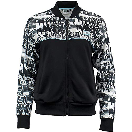 PUMA Women's Classics Printed Track Jacket, Blackpuma White-Milky Blue, M