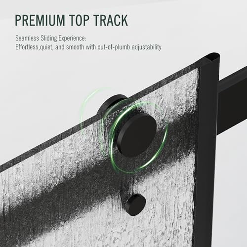 Image of Bathtub Sliding Door 60 inch W x 56 inch H, Tub Shower Door, Frameless Bypass Double Sliding Door Tempered Rain Glass with Explosion-Proof Film Stainless Steel Black