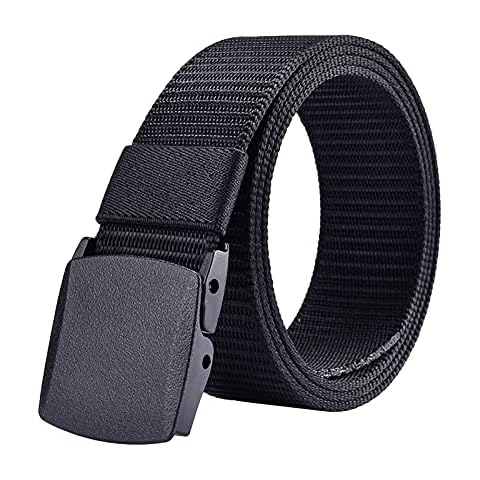 Men's Perfect Fit Delicate Buckle Adjustable Belt for Everyday Wear Tactical Outdoor Sports Nylon Belt Lightweight Plain Belt (Black) Cover