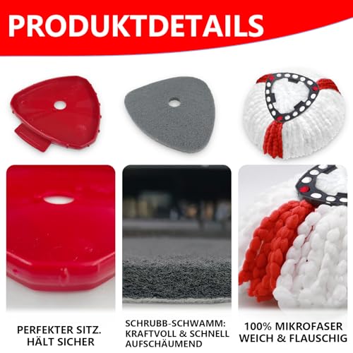 7 Pack Wischmopp Ersatzbezug für Vileda Turbo Mop, Wischmop Wischer Ersatzköpfe und Bodenwischer mit 4 Mikrofaser Moppköpfe&2 Sponge Bürste&1 Anschlussstück für Küche, Badezimmer, Glas