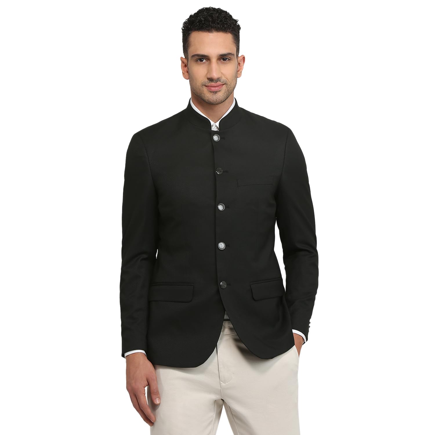 raymond Men Regular Fit Solid Pattern Poly Viscose Blend Stand Collar Full Sleeve Festive Blazer-picture-48