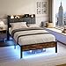 Twin Size Bed Frame with Wood Storage Headboard and USB Charging Station, Smart LED Lights, Metal Platform Bed Frames Easy Assembly, Noise Free, No Box Spring Needed