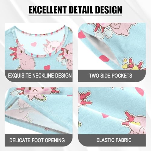 Pajama Short Sets Cute Axolotl Soft Cotton Summer Sleepwear 2 Piece PJS Size 5-14T3