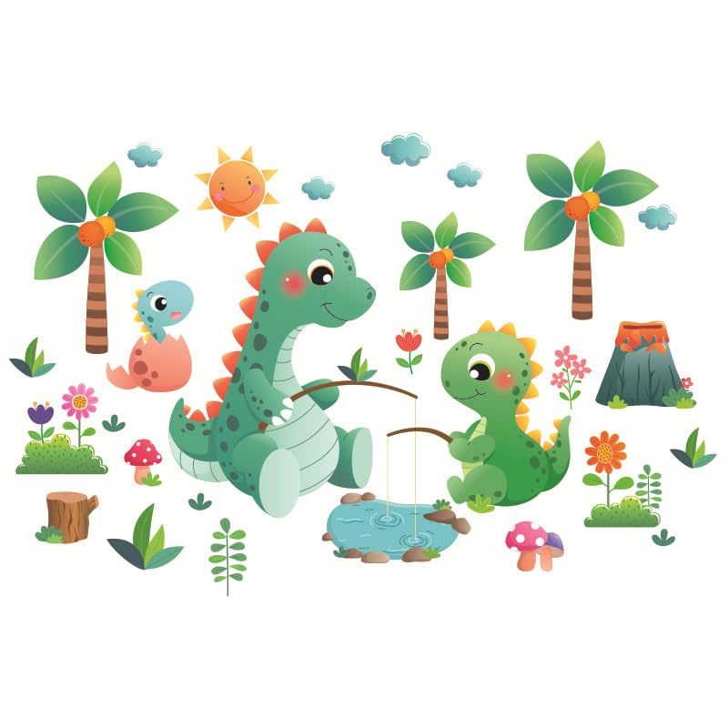Image of Cute Dinosaur Family Jurassic Park Dino World Decorative Wall Art Stickers Decals for Nursery Kids Baby Room Decoration Decorative Wall D�cor