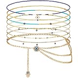 8個 ベリーチェーン 調節可能 ゴムウエストチェーン ボヘミアン アフリカンウエストビーズ レディース ボディチェーン マルチレイヤー ゴールドチェーンベルト, as pictures shown, 合金、樹脂、ガラスのシードビーズ。, /