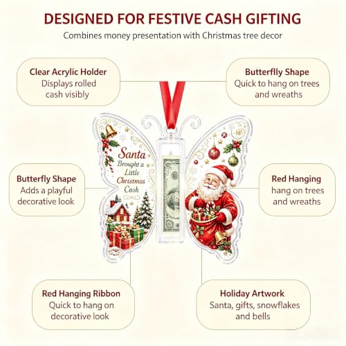 Christmas Cash Gift Ornament - Butterfly Money Holder with Acrylic，C - image 4