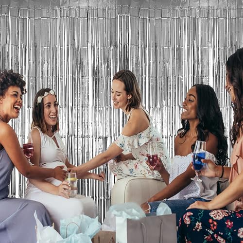 Image of Hampton Distribution 2 Pack Silver Foil Fringe Curtains, Silver Tinsel Backdrop Party Curtains, Decorations for Birthday, Holidays, Parties & More