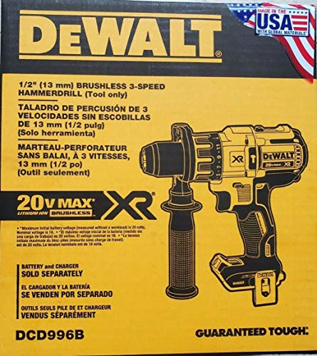 De-Walt DCD996B 20V 20 Volt Max XR Li-Ion 1/2" Hammer Drill/Drill Driver