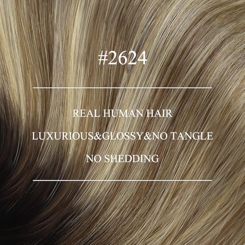Image of YoungSee Nano Hair Extensions Human Hair Ombre Brown Nano Link Hair Extensions Dark Brown to Medium Brown with Blonde Nanobead Hair Extension Cold Fusion for Long Hair 22in 1g /strands 50g
