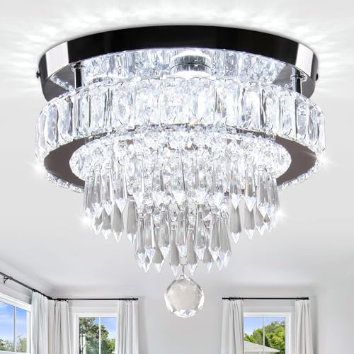 11.8' Modern LED Crystal Chandelier-Flush Mount Ceiling Light Fixture with K9 Crystals,Stainless...