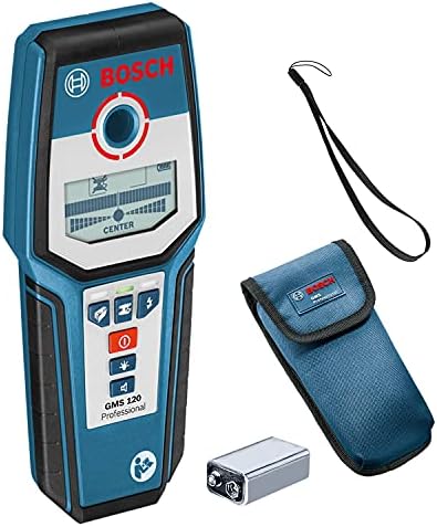 Bosch Professional Stud Finder GMS 120 (Drill hole marker, max. detection depth wood/magnetic metal/non-magnetic metal/live cable: 38/120/80/50 mm, in cardboard box) - Amazon Exclusive Set