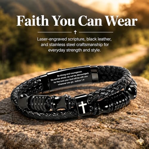 Pulsera cristiana de cuero negro para hombre miniatura 3