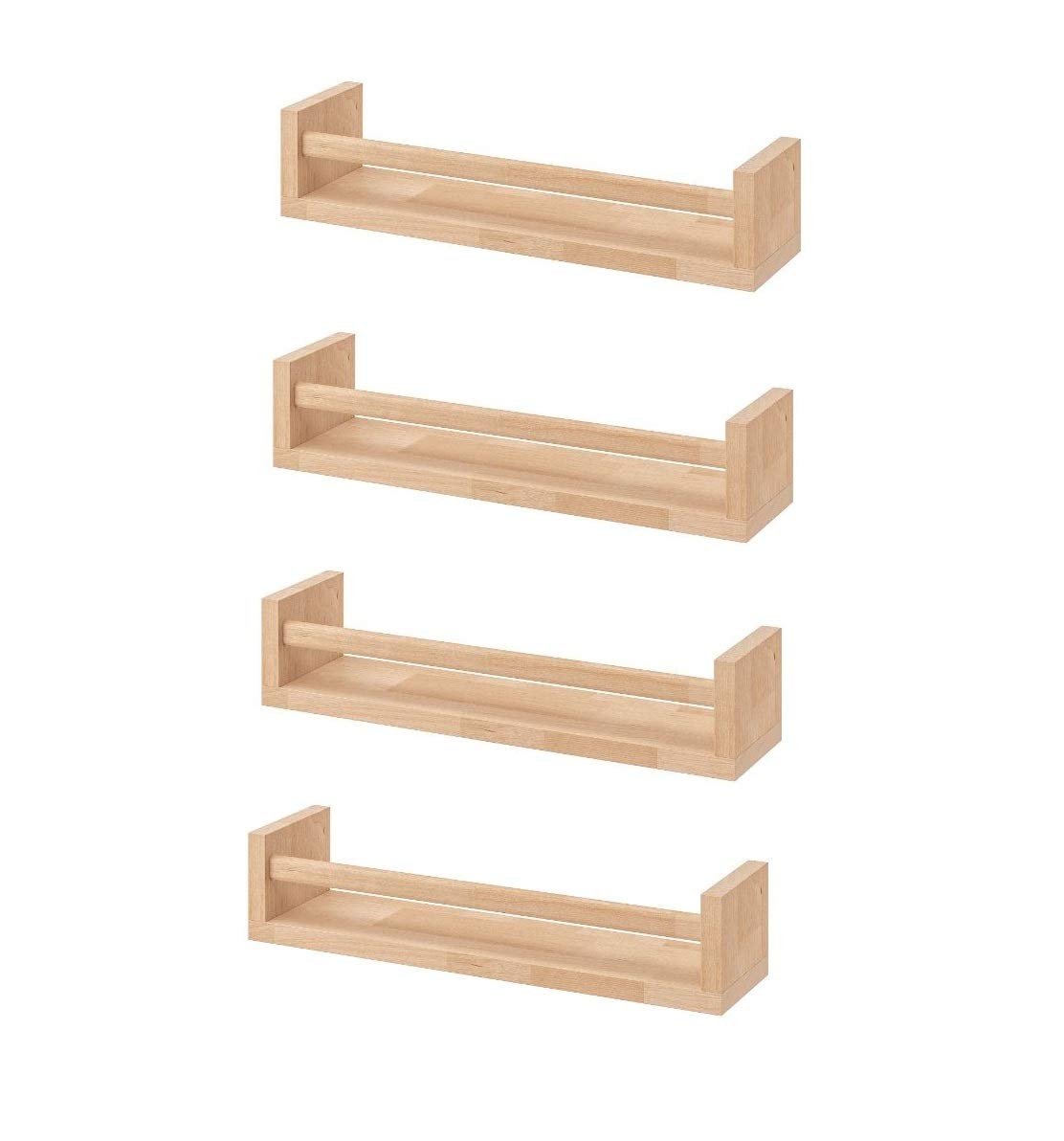 Wooden Spice Rack Nursery Book Holder Kids Shelf Kitchen Bathroom Accessory - Storage Organizer Birch Natural Wood Cookware Kitchen Storage Organisation Rack Holder Spice Racks (Pack Of 4, 40 cm)