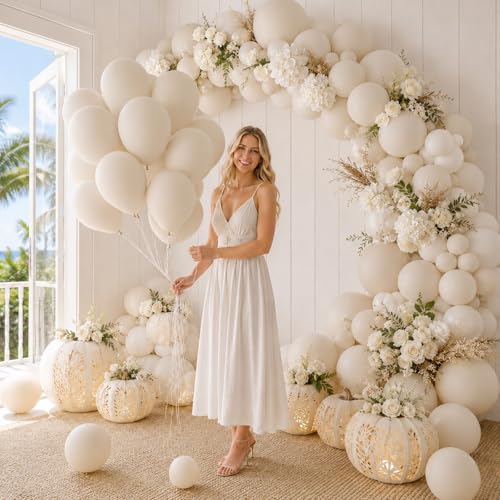 Image of Togvu White Sand Balloons, 50Pack 12 Inch Cream Beige Latex Party Balloons for Wedding Baby Shower Bridal Shower Graduation Easter Birthday Party Decorations