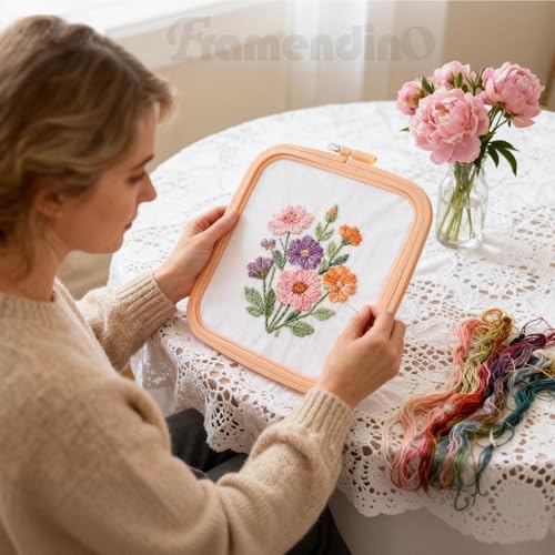 Image of Framendino, 4 Pack Size Square Embroidery Hoops Plastic Cross Stitch Reusable Frames Rings for DIY Sewing Needlework Project