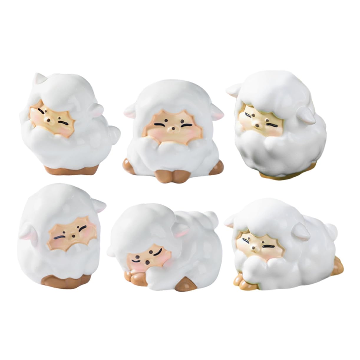 Toyvian 6Pcs Mini Sheep Figurines Resin Animal Ornaments for Diy Fairy Garden Micro Landscape Desk Decor Compact Miniature Lamb Statues