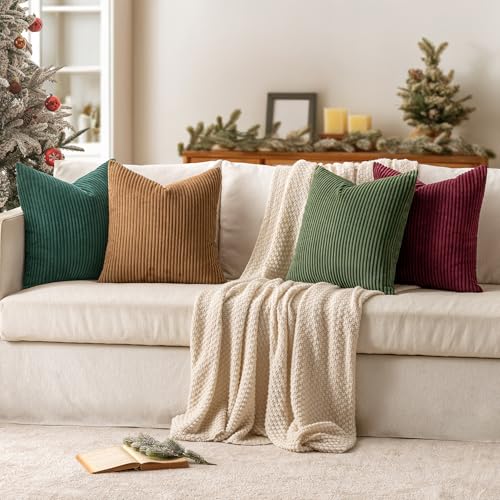 Image of MIULEE Soft Corduroy Decorative Throw Pillow Covers Christmas Green 18x18