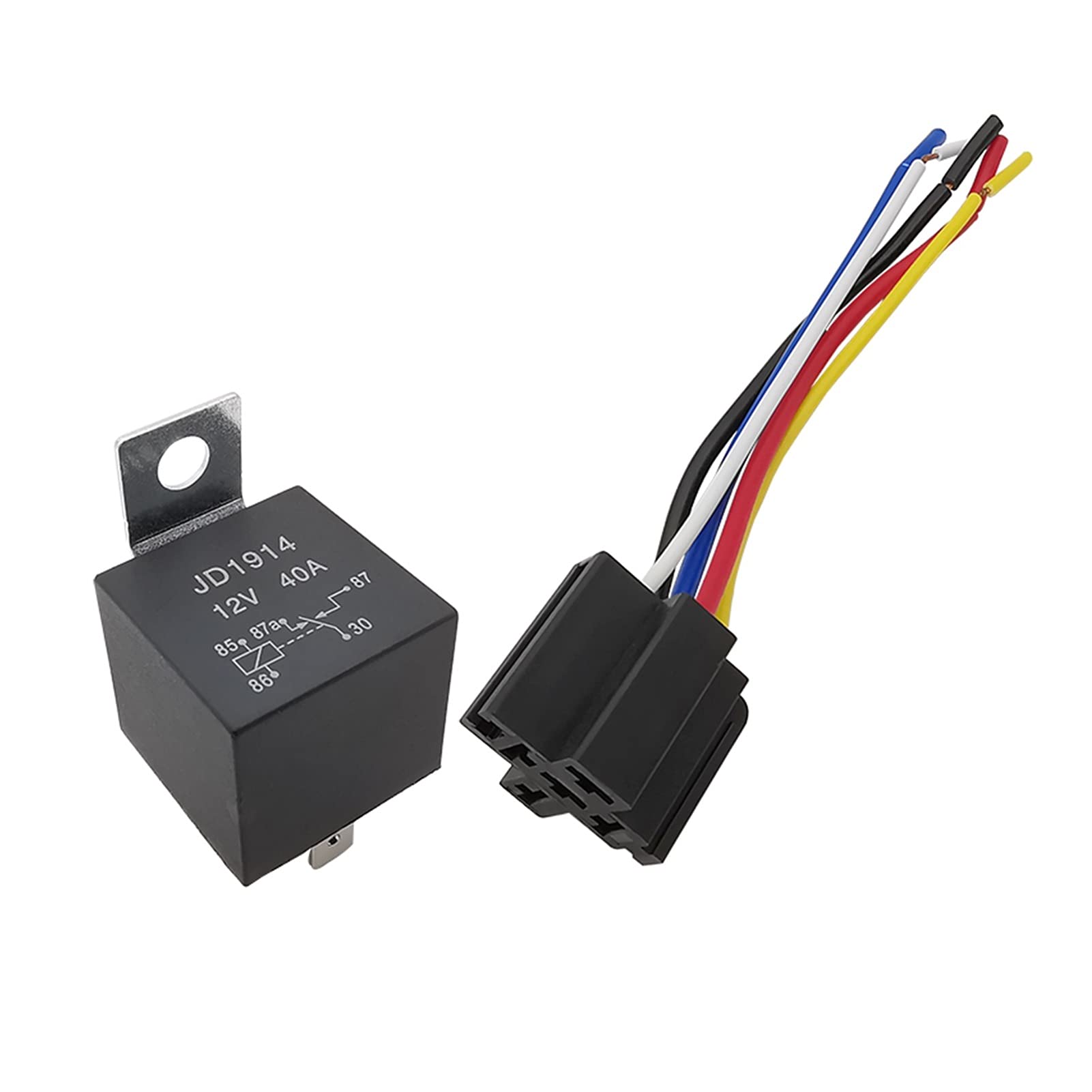 GJZIFGFWQ 1Pcs JD1914 Car Relay 12V 40A 5 Pin Waterproof Automotive With Black Red Copper Terminal Auto Relais with 5-Wire Socket