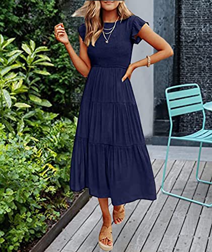 Image of Sexyshine Women's Square Neck Halter Lace Up Criss Cross Maxi Dress Tie Back Sleeveless Smocked Ruched A Line Dress