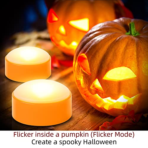 Image of 8 PCS Halloween Pumpkin LED Lights with Remote Timer Bright Flickering Battery Operated Jack-O-Lantern Electric Flameless Candles for Halloween Decorations Gift Supplies Orange Color