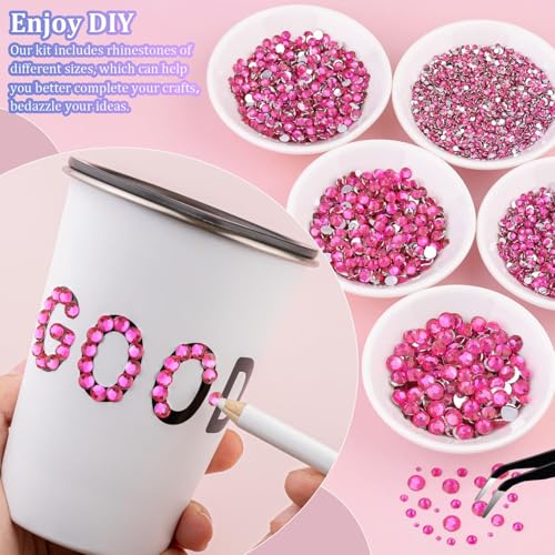 Image of Resin Rhinestones for Crafting with 3Pcs 10ml B7000 Jewelry Glue, 1 Box Hot Pink Flatback Gems Crystals Diamond for Bedazzling Crafts DIY Nail Art Makeup, Gems for Clothing Tumblers Shoes