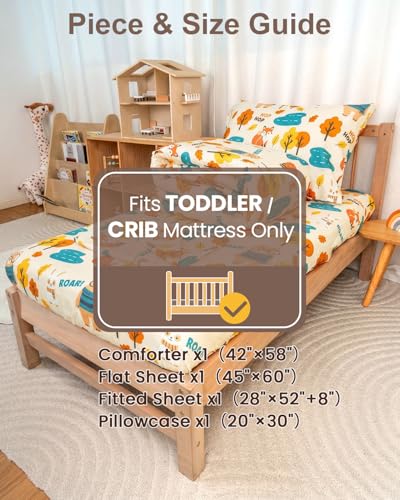 Image of 4-Piece Toddler Bedding Set, Toddler Bed Comforter Set for Boys & Girls | Includes Comforter, Fitted Sheet, Flat Sheet & Pillowcase, Woodlands Animals