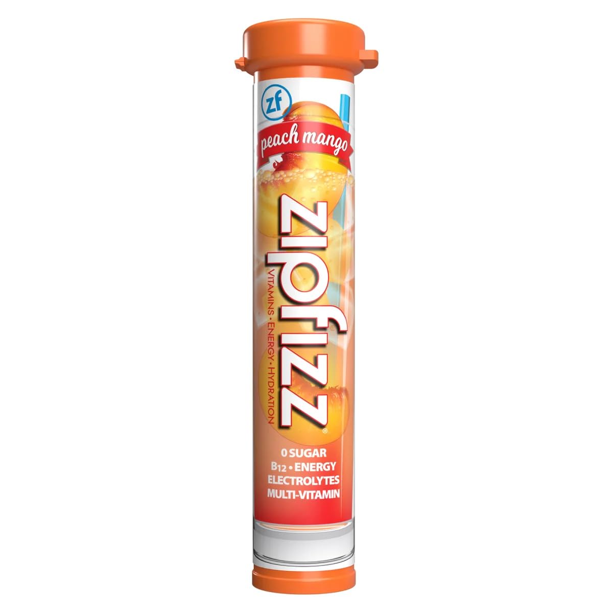 Zipfizz Energy Drink Mix, Hydration with B12 and Multi Vitamins, Peach Mango, 30 Count