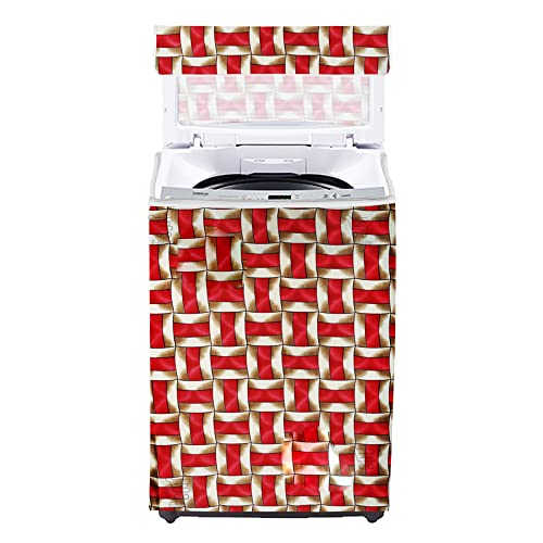 Image of Washing Machine Cover for Top Load 5kg to 7.5kg | Light Weight Dustproof Polyester Cover with Zip Enclosure | Pattern Fully Automatic Washer Protector Indoor Outdoor Use- Size 23x23x35 inch