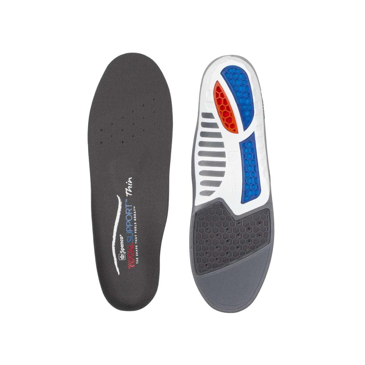 Spenco TOTALSUPPORT THIN 36-38 Plantillas/Cómodas, Blanco (Weiß), Talla Unica | Negro, EU 36-38; soporte de arco reducido, copa de talón profunda, estabilidad y amortiguación – para running y entrenamiento