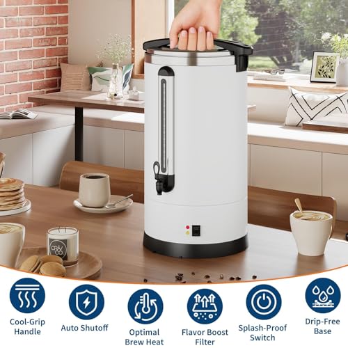 Image of 100-Cup (14L / 3.8 Gallon) Commercial Coffee Urn - Stainless Steel Electric Hot Beverage Dispenser with Double-Wall Insulation, Ideal for Weddings, Parties, Catering, and Buffets
