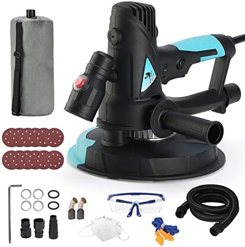 AYA-TECH Drywall Sander, 720W 6A Electric Handled Drywall Sander with Vacuum, 5 Variable Speed 1200-2500 RPM 7 Inch Portable Electric Led Light Wall Ceiling Sander with 14 PCS Sanding Disc