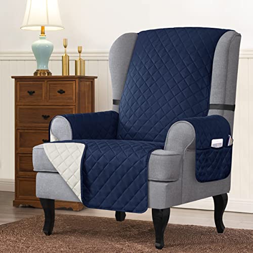 Subrtex Reversible Chaise Slipcover Bundle Wingback Chair Slipcover(Chaise+Wingchair,Navy) #TOP5