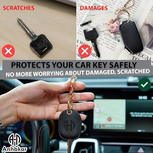 Image of Leather Keys Sleeve for Broken Car Key Loop Replacement - Cute Keychain Cover - Protector, Holder for Men & Women