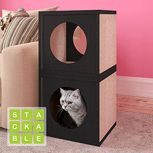 Image of Way Basics 13.4 W x 12.6 H Cat Scratcher Cube Scratching Post, Black (Tool-Free Assembly and Uniquely Crafted from Sustainable Non Toxic zBoard Paperboard)