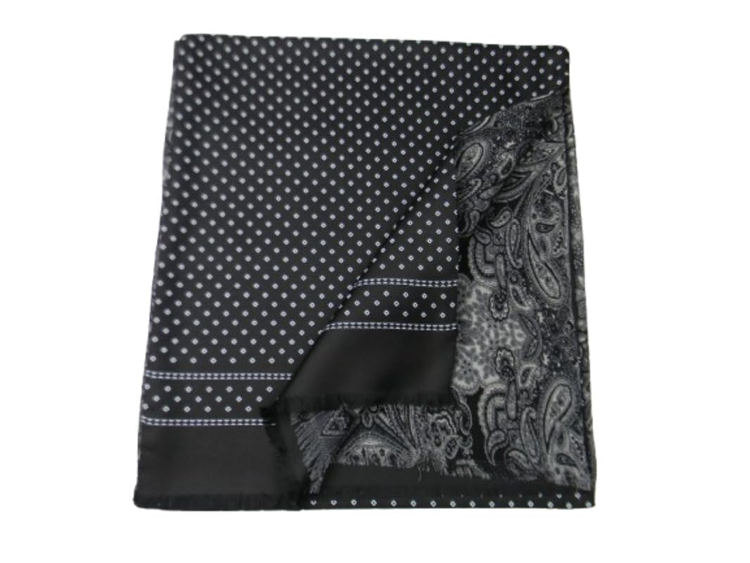 Avantgarde Sciarpa double seta lana nera uomo disegni bianchi grigi colore: nero e bianco var 1