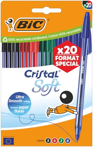 BIC Set Special Edition Penne a Sfera Cristal Soft Punta Media (1,2 mm) - Inchiostro di Colori Assortiti, Confezione da 20