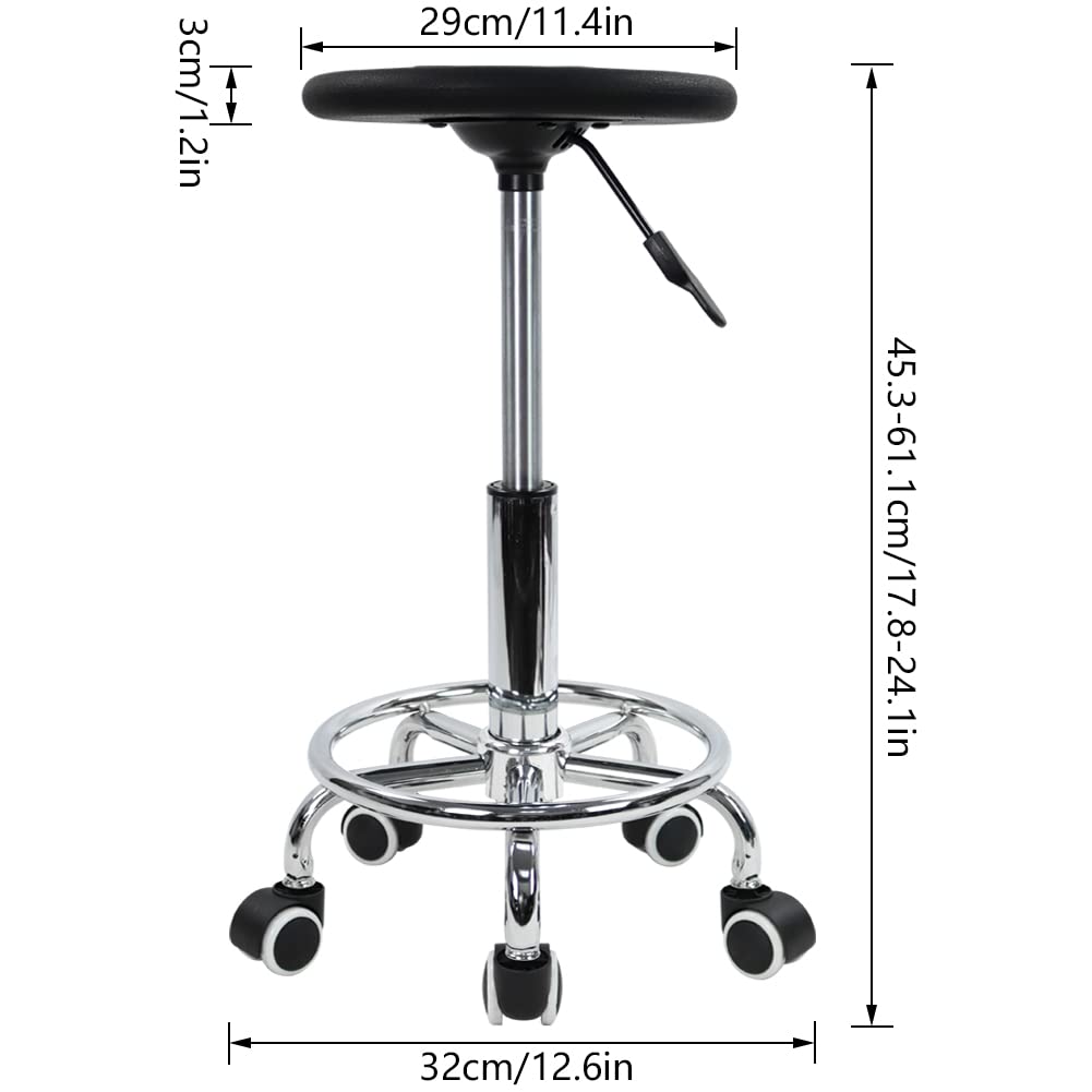 KKTONER Sgabello Girevole Antistatico in PU Schiuma con Poggiapiedi Altezza Regolabile 45-61 cm Nero