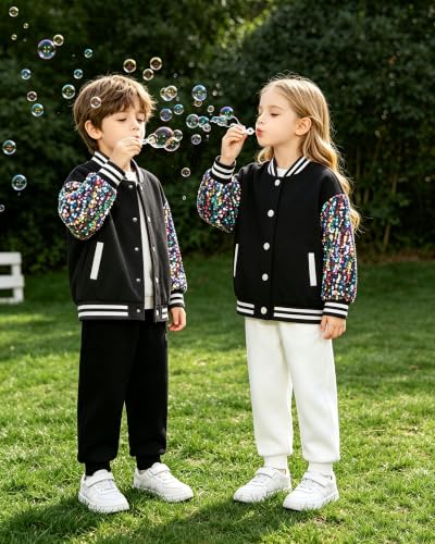 Image of Cromoncent Kids Varsity Baseball Jacket Colorblock Bomber Coat Unisex Boys Girls School Outwear, 18 Months - 14 Years
