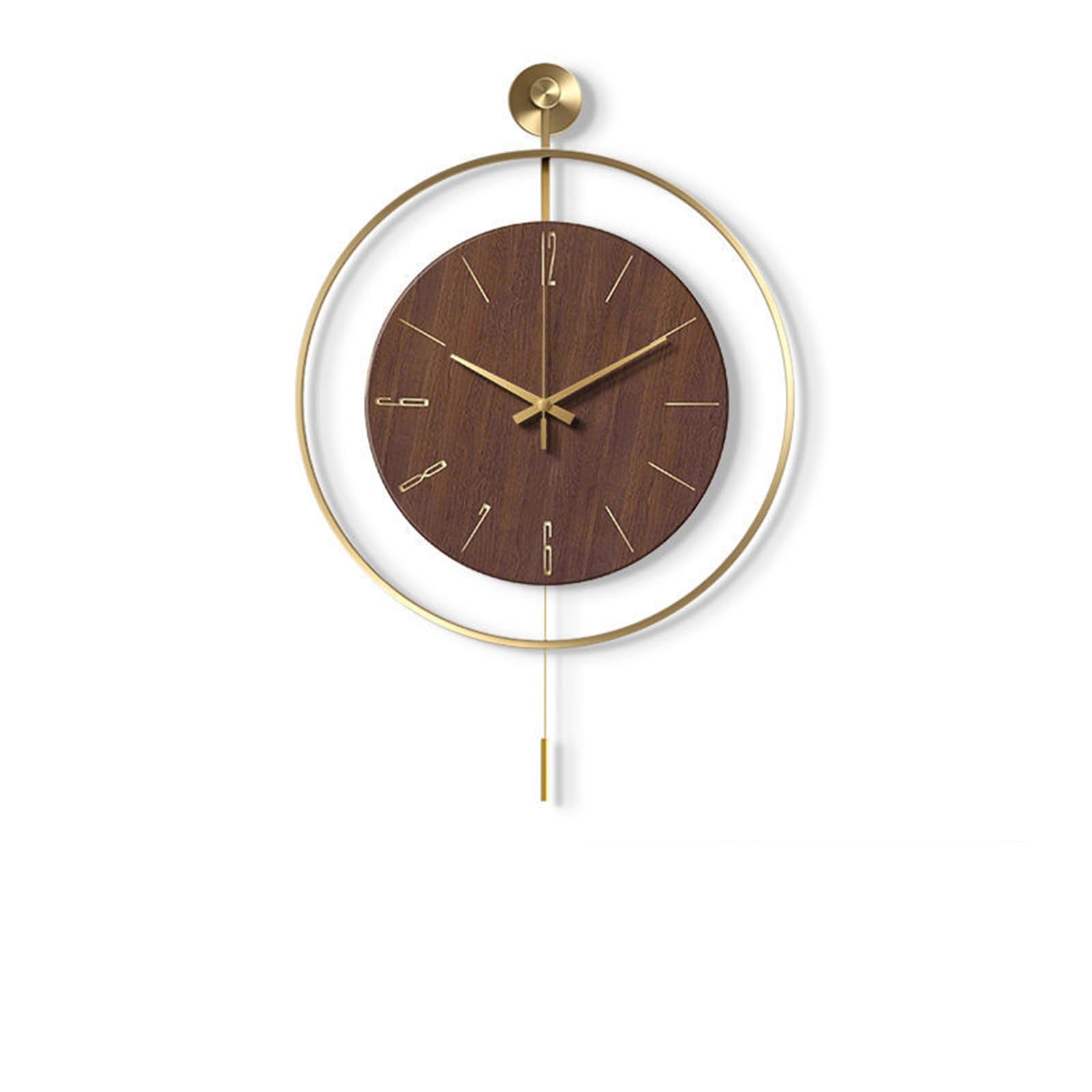 dvegGEE Wall Clock with Pendulum -Round Minimalist Design, Non-Ticking Silent Metal Clocks(B,60 cm)