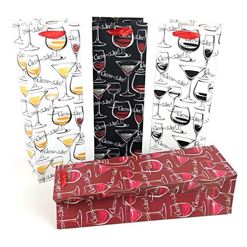 8 bolsas de regalo de vino con etiqueta de regalo y asas, diseño de copa de vino, portabotellas para cumpleaños, ocasiones especiales, 39 cm de alto x 12 cm de ancho x 9 cm de profundidad Cover
