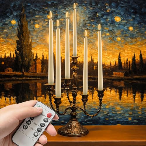 Image of in Door Flameless Flickering Taper Candles,Battery Operated Real Wax 3D Wick Light Window Candles Set of 6 for Christmas /Holiday /Dinner, Weddings, & Parties Decorate(Taper-A)