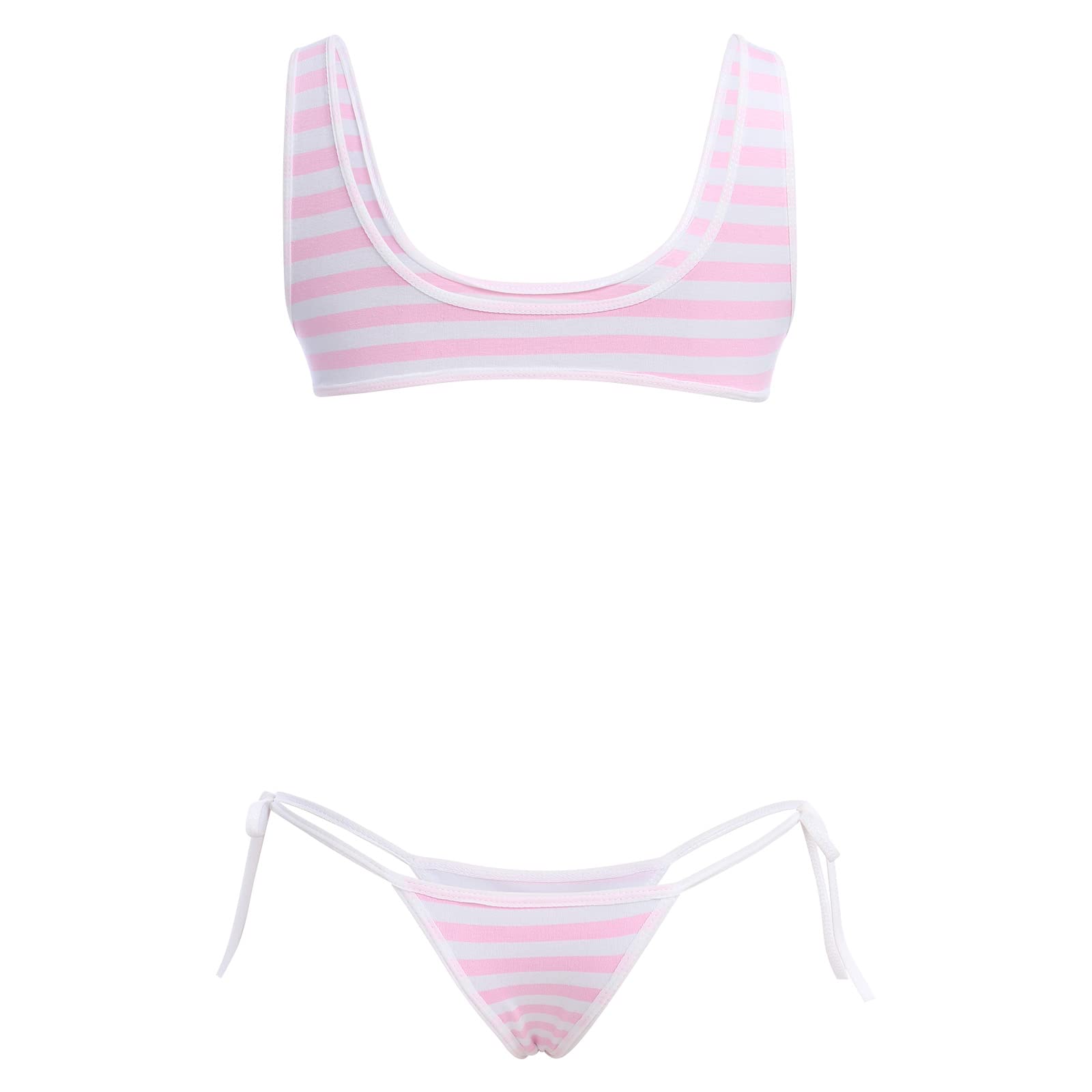 ABAFIP Women Cute Kawaii Striped Bikini Lingerie set Micro Tiny Bra G-string Panty/Garter Belt 2Pcs / 3Pcs Underwear: One Size Light Pink - 2pcs