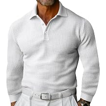 LIZALIG Mens Casual Waffle Polo Shirt Spring/Autumn 1/4 Button Long Sleeve Shirts for Vacations and Everyday Wear