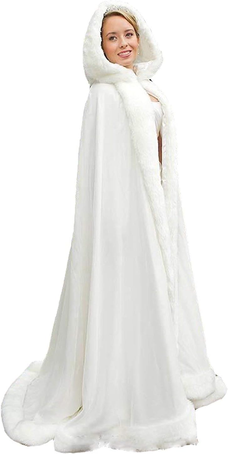 AngelCity Brides Christmas Costume Santa Hooded Red Party Night Midi Cape Cloak,Ivory, 1.5m