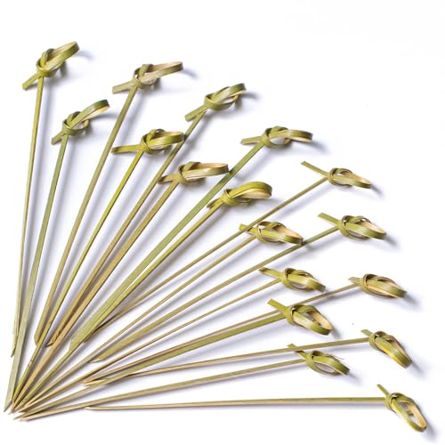 PuTwo Bamboo Cocktail Picks, 300 Counts 4.1 inch Bamboo Skewers, Cocktail Toothpicks for Appetizers, Skewers, Party, BBQ